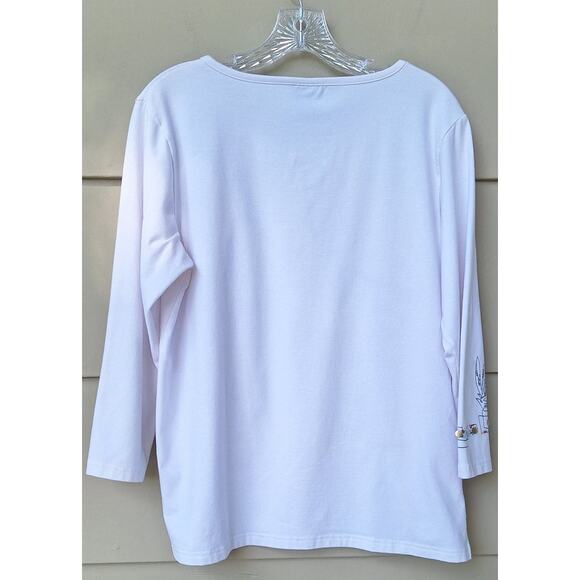 Morgan Cole Turtles and Palm Tree Sequin Beads 3/4 Sleeve White T shirt M Cotton - Picture 7 of 8